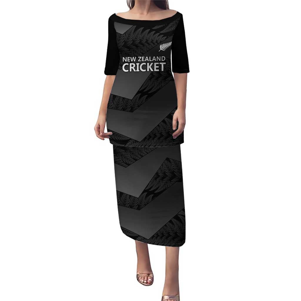 New Zealand Cricket Custom Puletasi Potae Pango Black Fern Pattern LT9 Long Dress Black - Polynesian Pride