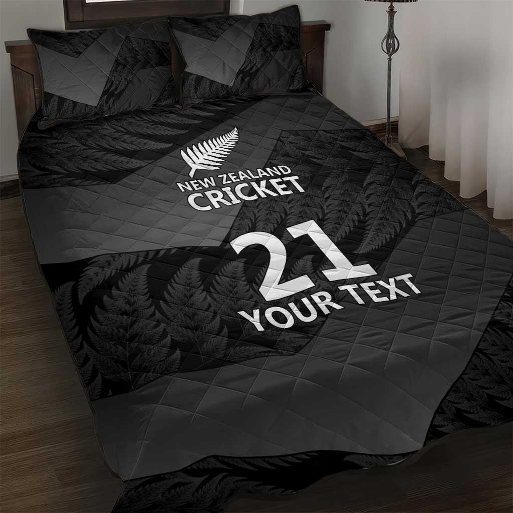 New Zealand Cricket Custom Quilt Bed Set Potae Pango Black Fern Pattern LT9 Black - Polynesian Pride