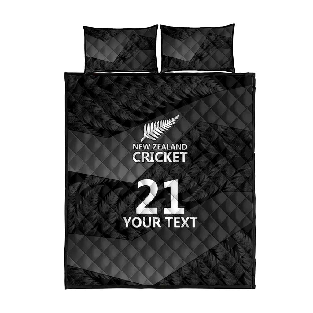 New Zealand Cricket Custom Quilt Bed Set Potae Pango Black Fern Pattern LT9 - Polynesian Pride