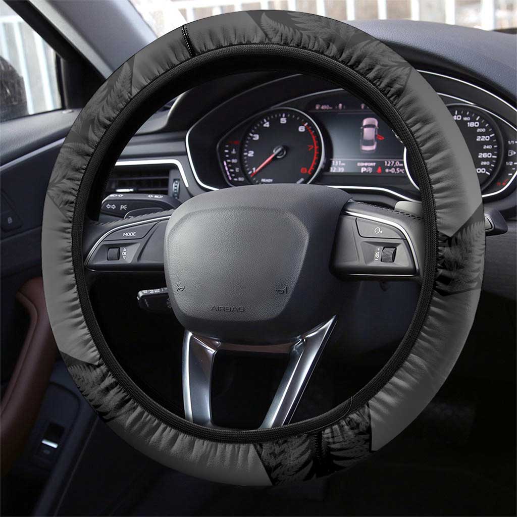 New Zealand Cricket Steering Wheel Cover Potae Pango Black Fern Pattern LT9 - Polynesian Pride