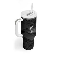 New Zealand Cricket Custom Tumbler With Handle Potae Pango Black Fern Pattern LT9 - Polynesian Pride