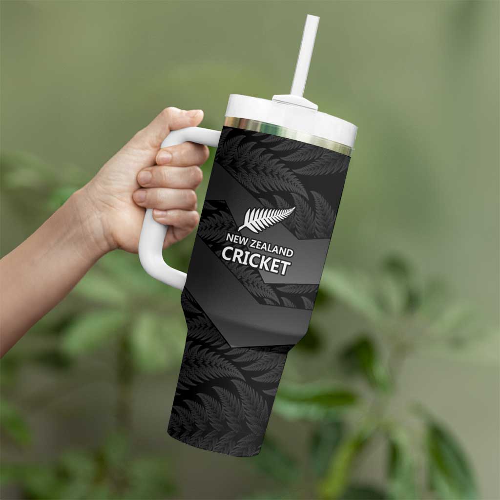 New Zealand Cricket Custom Tumbler With Handle Potae Pango Black Fern Pattern LT9 - Polynesian Pride