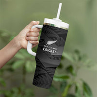 New Zealand Cricket Custom Tumbler With Handle Potae Pango Black Fern Pattern LT9 - Polynesian Pride