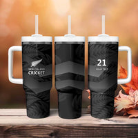 New Zealand Cricket Custom Tumbler With Handle Potae Pango Black Fern Pattern LT9 - Polynesian Pride