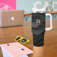 New Zealand Cricket Custom Tumbler With Handle Potae Pango Black Fern Pattern LT9 - Polynesian Pride