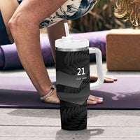 New Zealand Cricket Custom Tumbler With Handle Potae Pango Black Fern Pattern LT9 - Polynesian Pride