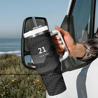 New Zealand Cricket Custom Tumbler With Handle Potae Pango Black Fern Pattern LT9 - Polynesian Pride