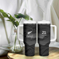 New Zealand Cricket Custom Tumbler With Handle Potae Pango Black Fern Pattern LT9 - Polynesian Pride
