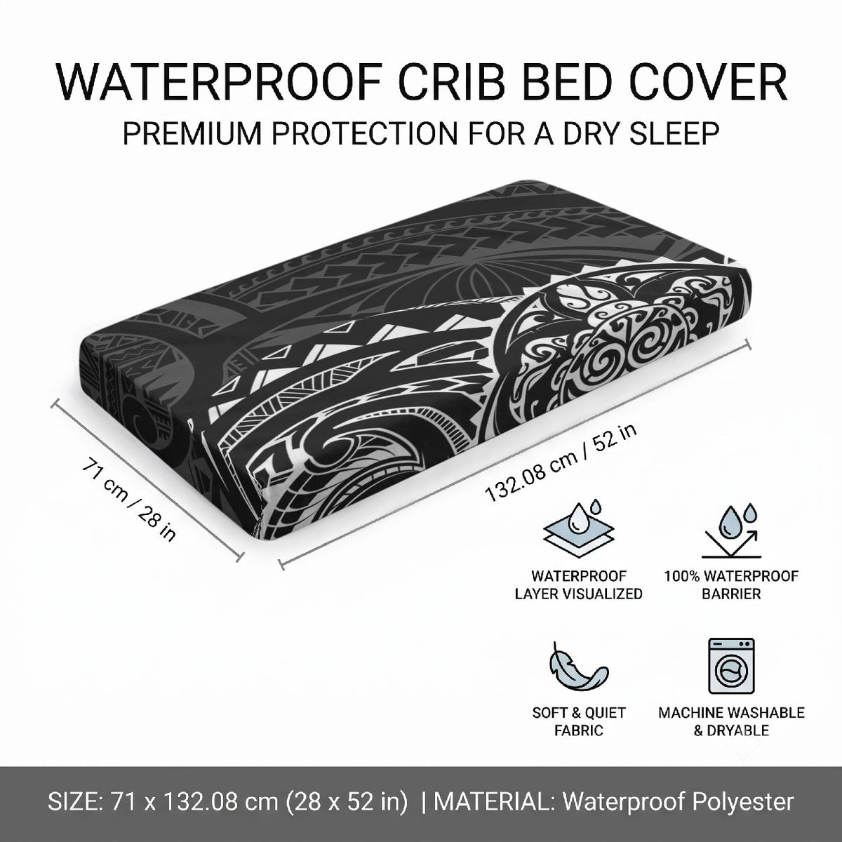 Polynesian Turtle Tribal Tattoo Baby Bed Cover Black Style LT9 - Polynesian Pride