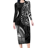 Polynesian Turtle Tribal Tattoo Long Sleeve Bodycon Dress Black Style LT9 Long Dress Black - Polynesian Pride