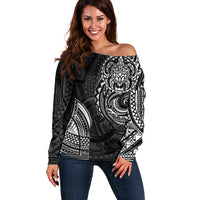 Polynesian Turtle Tribal Tattoo Off Shoulder Sweater Black Style LT9 Women Black - Polynesian Pride
