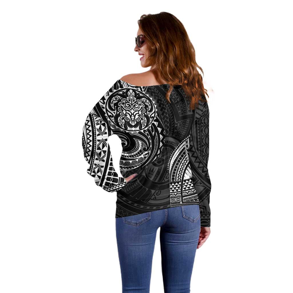 Polynesian Turtle Tribal Tattoo Off Shoulder Sweater Black Style LT9 - Polynesian Pride