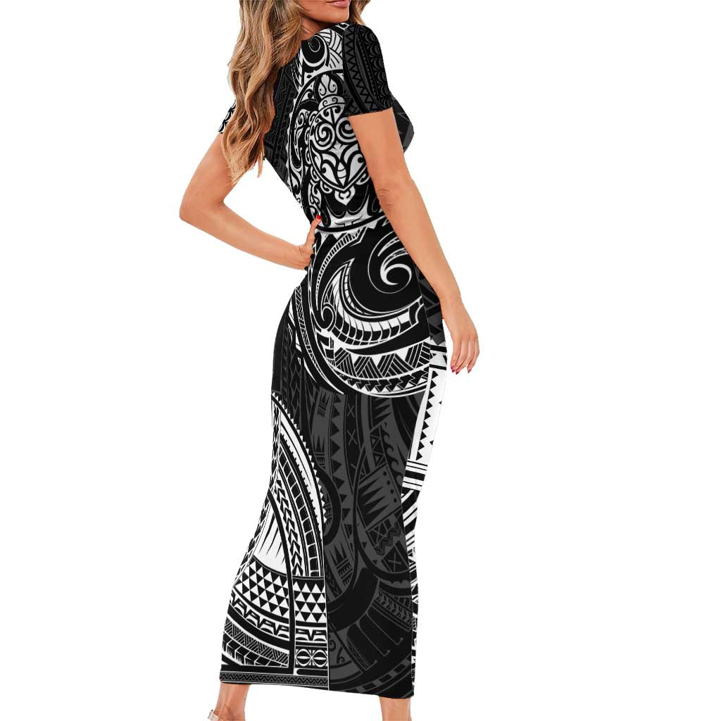 Polynesian Turtle Tribal Tattoo Short Sleeve Bodycon Dress Black Style LT9 - Polynesian Pride