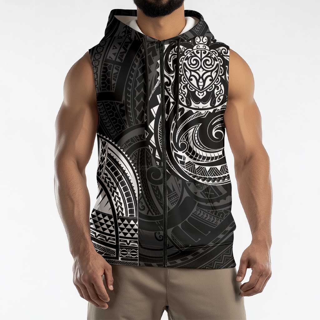 Polynesian Turtle Tribal Tattoo Sleeveless Zip Hoodie Black Style LT9 - Polynesian Pride