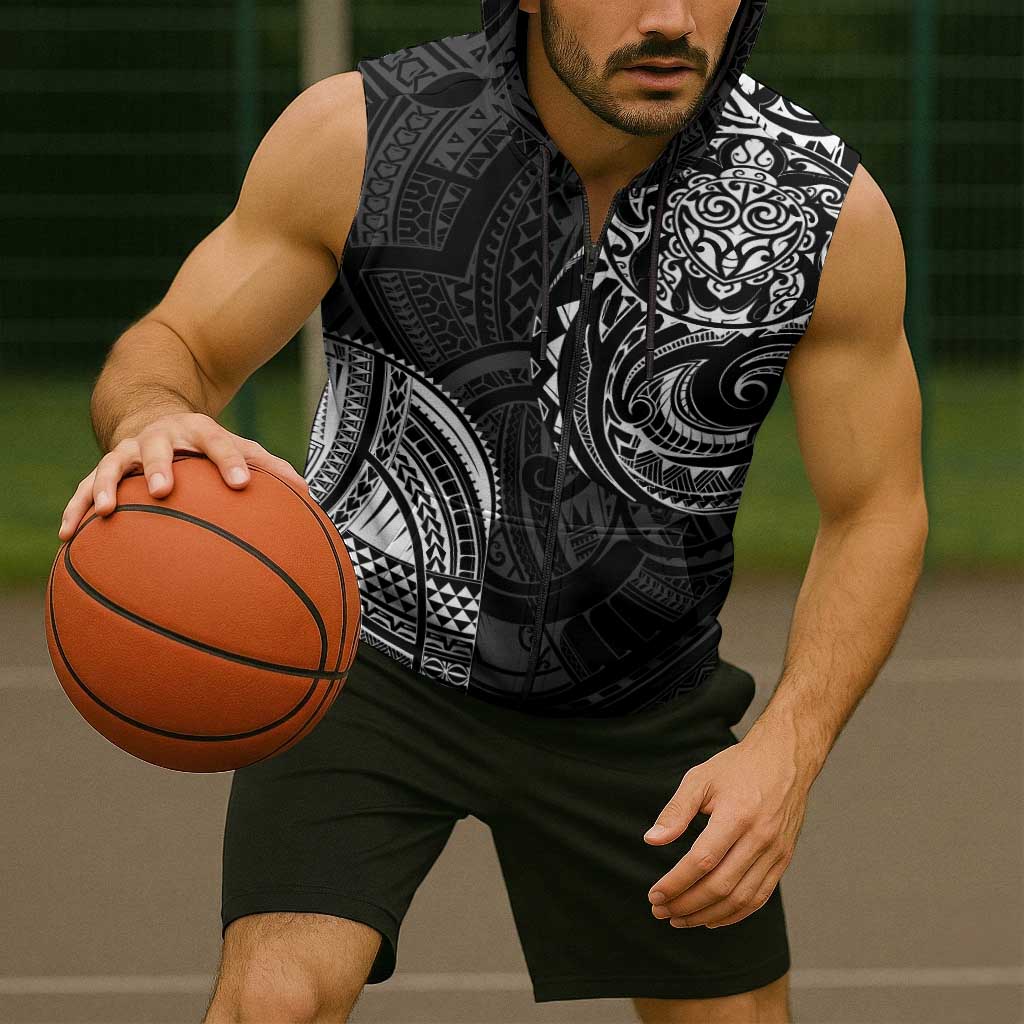 Polynesian Turtle Tribal Tattoo Sleeveless Zip Hoodie Black Style LT9 - Polynesian Pride