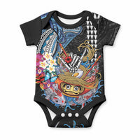 Personalized Japanese Koi Fish Ramen Baby Onesie Aloha Shark Kakau Pattern LT9 Black - Polynesian Pride