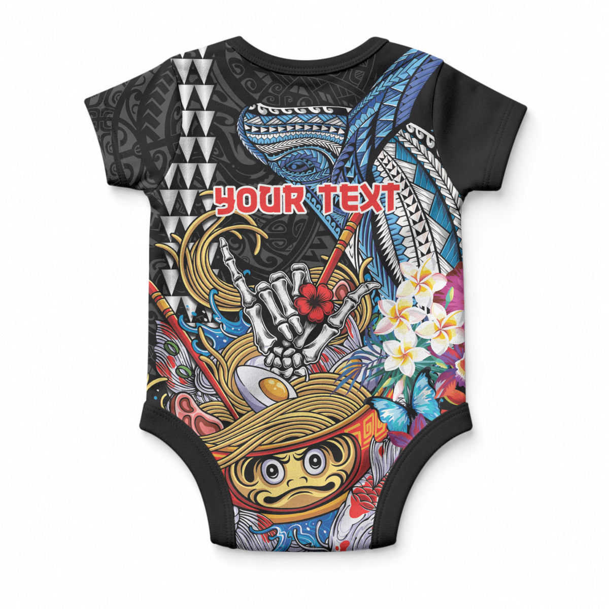 Personalized Japanese Koi Fish Ramen Baby Onesie Aloha Shark Kakau Pattern LT9 - Polynesian Pride