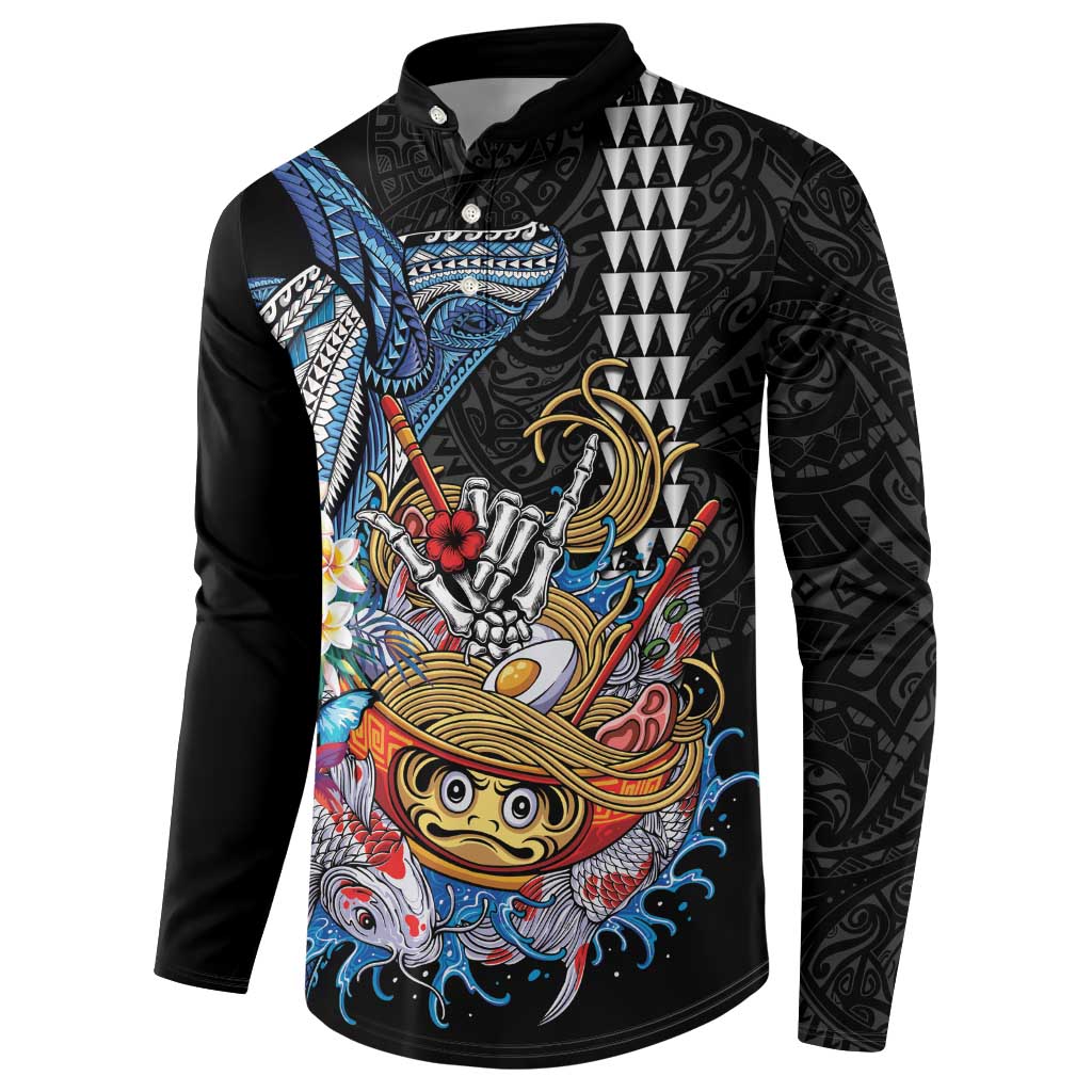 Personalized Japanese Koi Fish Ramen Button Sweatshirt Aloha Shark Kakau Pattern LT9 - Polynesian Pride