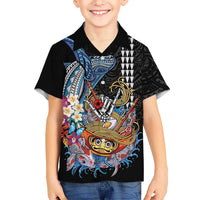 Personalized Japanese Koi Fish Ramen Kid Hawaiian Shirt Aloha Shark Kakau Pattern LT9 Kid Black - Polynesian Pride