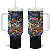 Personalized Japanese Koi Fish Ramen Tumbler With Handle Aloha Shark Kakau Pattern LT9 One Size: 40 oz Black - Polynesian Pride