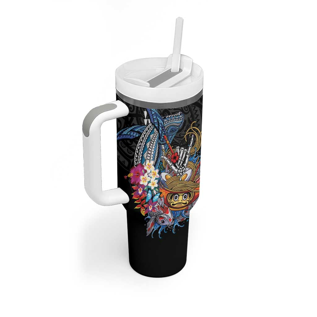 Personalized Japanese Koi Fish Ramen Tumbler With Handle Aloha Shark Kakau Pattern LT9 - Polynesian Pride