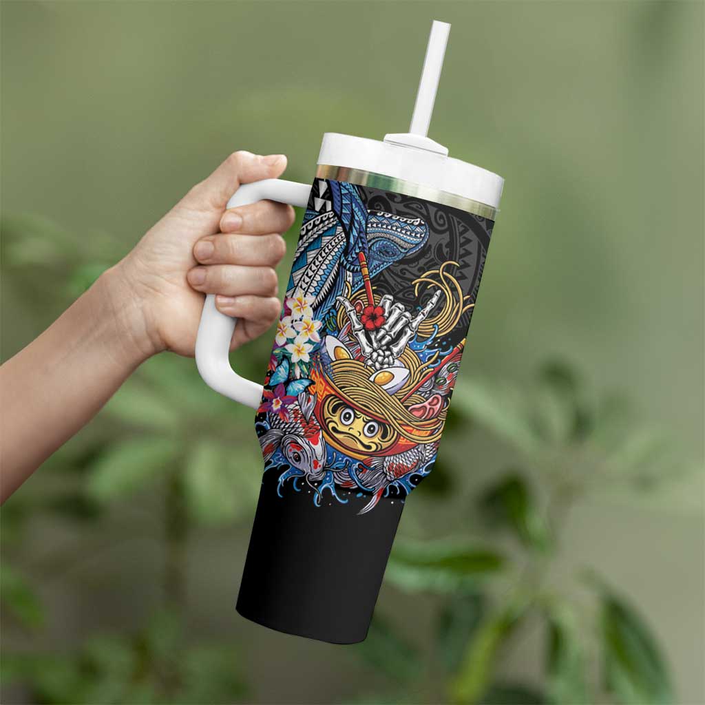 Personalized Japanese Koi Fish Ramen Tumbler With Handle Aloha Shark Kakau Pattern LT9 - Polynesian Pride