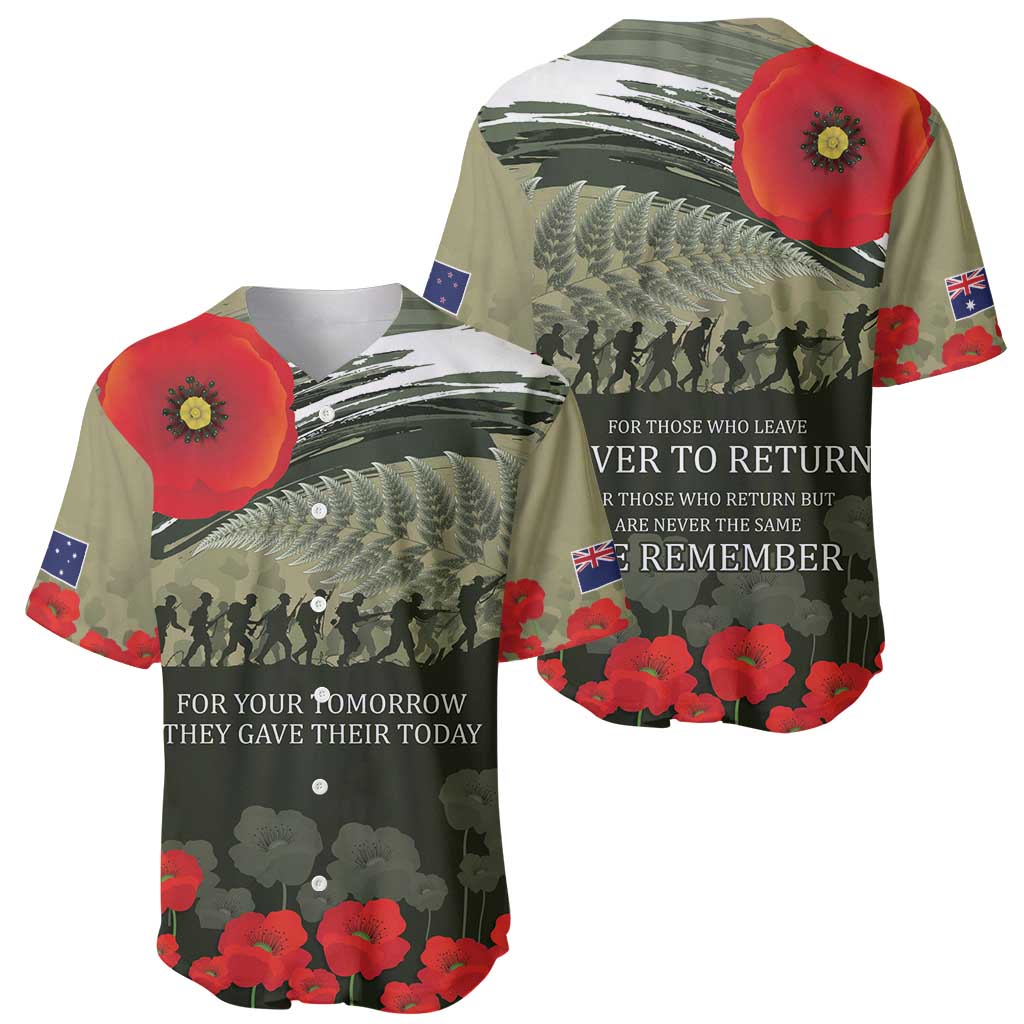 ANZAC Day We Remember Baseball Jersey Maori Silver Fern Camouflage Motif LT9 - Polynesian Pride