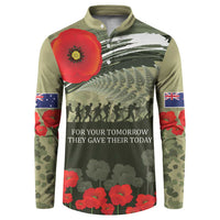 ANZAC Day We Remember Button Sweatshirt Maori Silver Fern Camouflage Motif LT9 Green - Polynesian Pride