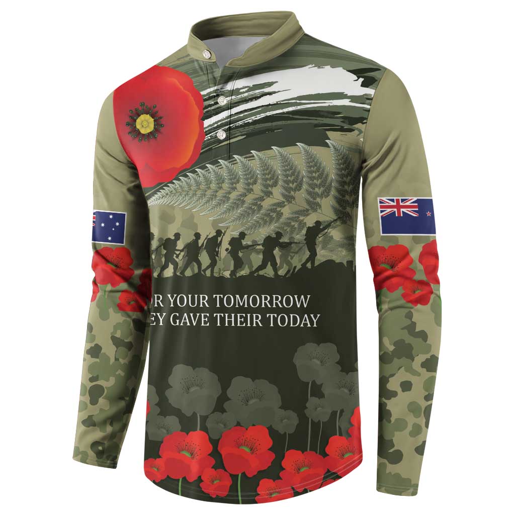 ANZAC Day We Remember Button Sweatshirt Maori Silver Fern Camouflage Motif LT9 - Polynesian Pride