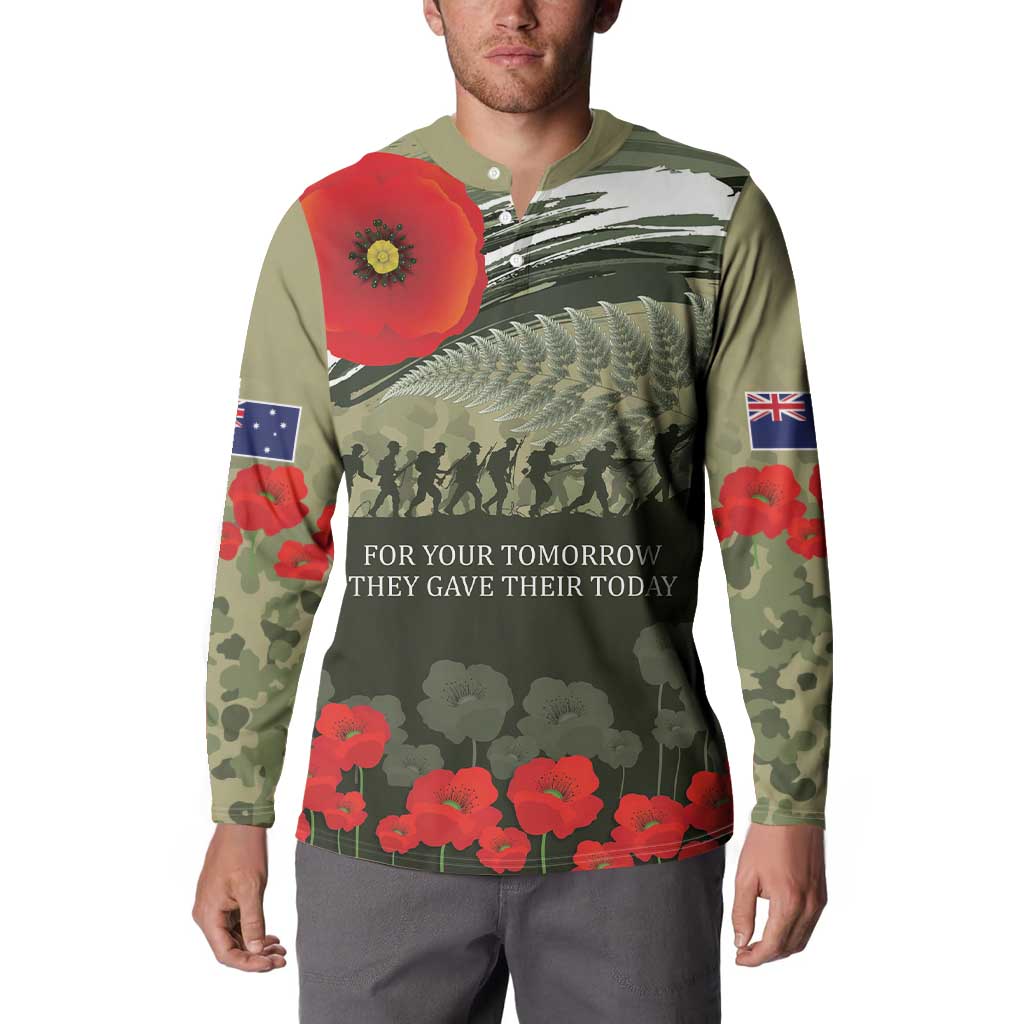 ANZAC Day We Remember Button Sweatshirt Maori Silver Fern Camouflage Motif LT9 - Polynesian Pride
