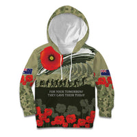 ANZAC Day We Remember Kid Hoodie - Maori Silver Fern Camouflage Motif LT9 Hoodie Green - Polynesian Pride