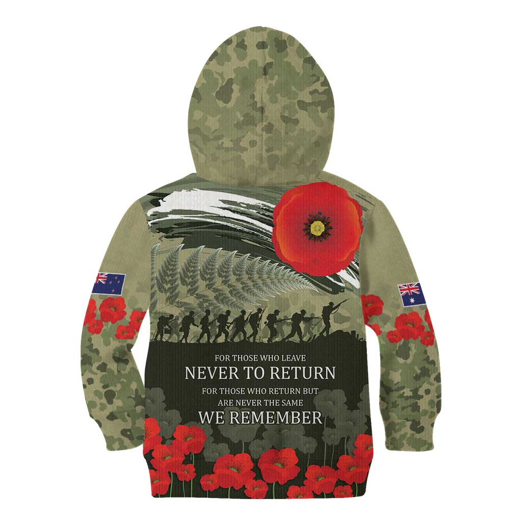 ANZAC Day We Remember Kid Hoodie - Maori Silver Fern Camouflage Motif LT9 - Polynesian Pride