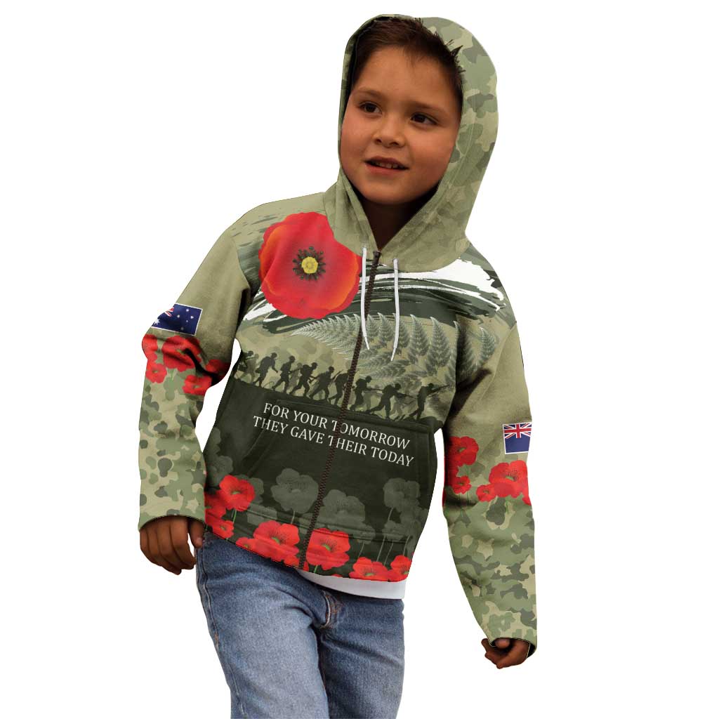 ANZAC Day We Remember Kid Hoodie - Maori Silver Fern Camouflage Motif LT9 - Polynesian Pride
