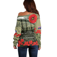 ANZAC Day We Remember Off Shoulder Sweater Maori Silver Fern Camouflage Motif LT9 - Polynesian Pride