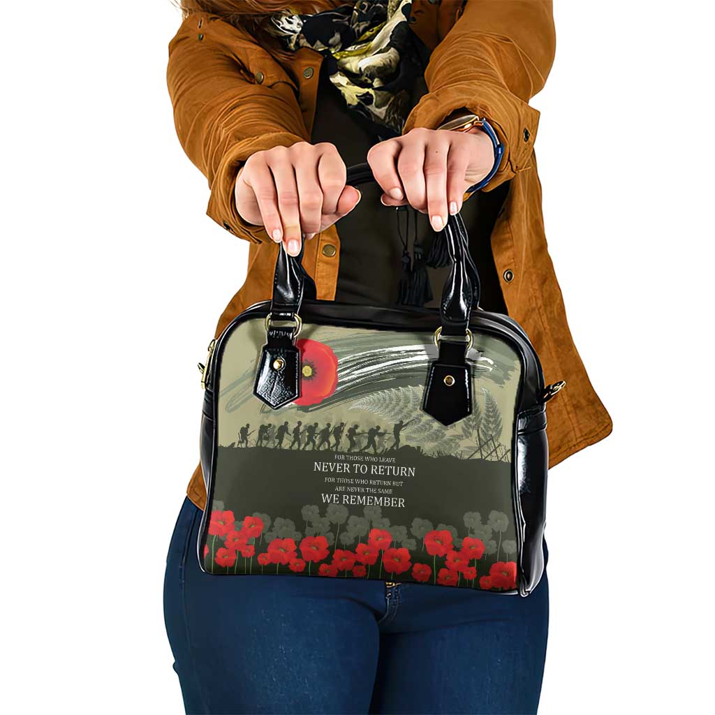 ANZAC Day We Remember Shoulder Handbag Maori Silver Fern Camouflage Motif LT9 One Size Green - Polynesian Pride