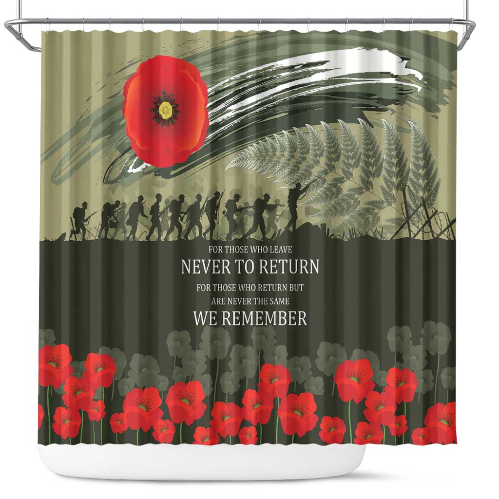 ANZAC Day We Remember Shower Curtain Maori Silver Fern Camouflage Motif LT9 Green - Polynesian Pride