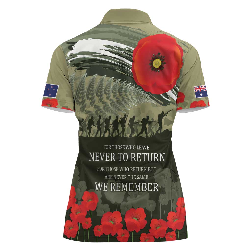 ANZAC Day We Remember Women Polo Shirt Maori Silver Fern Camouflage Motif LT9 - Polynesian Pride
