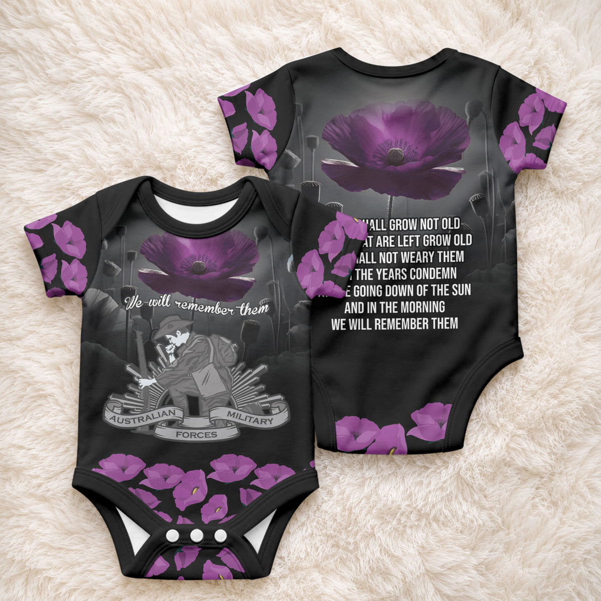 ANZAC Day Remembrance Baby Onesie Purple Poppy We Will Remember Them LT9 - Polynesian Pride