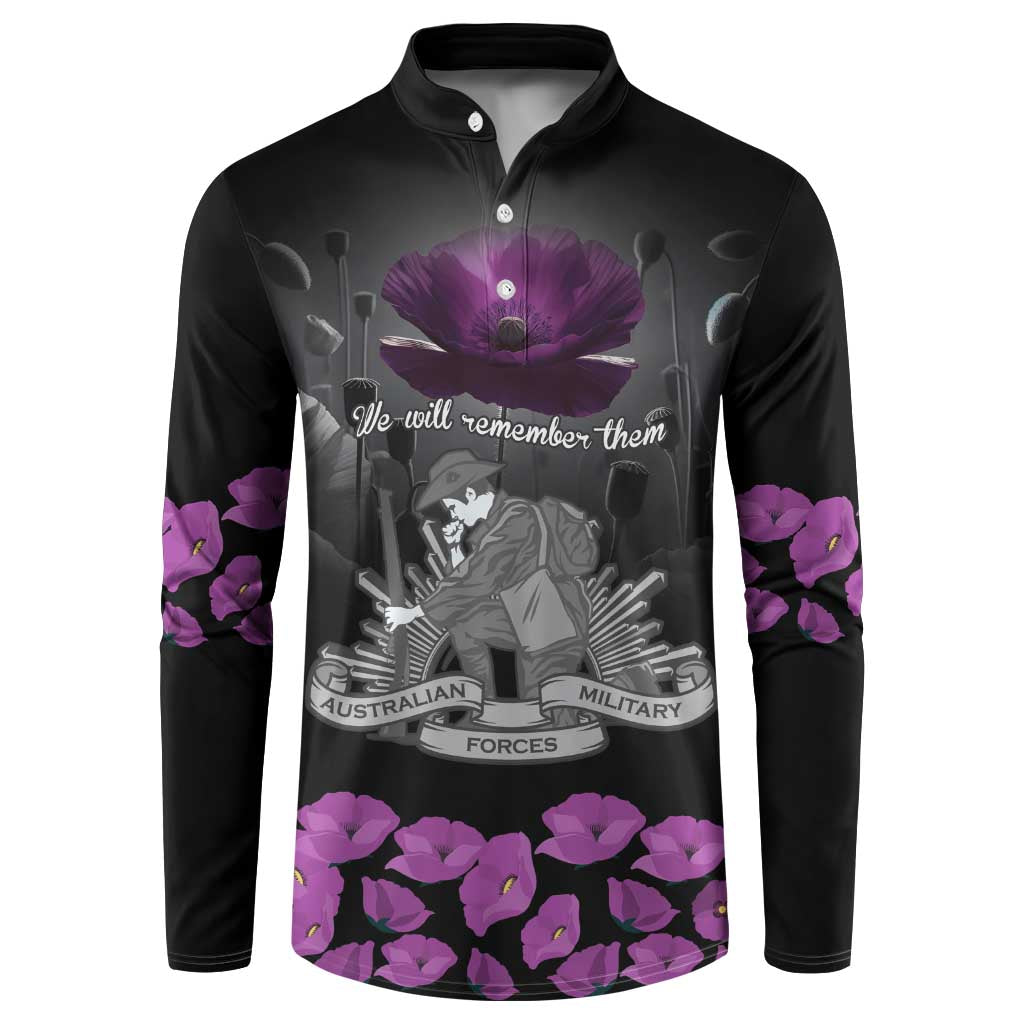 ANZAC Day Remembrance Button Sweatshirt Purple Poppy We Will Remember Them LT9 Purple - Polynesian Pride