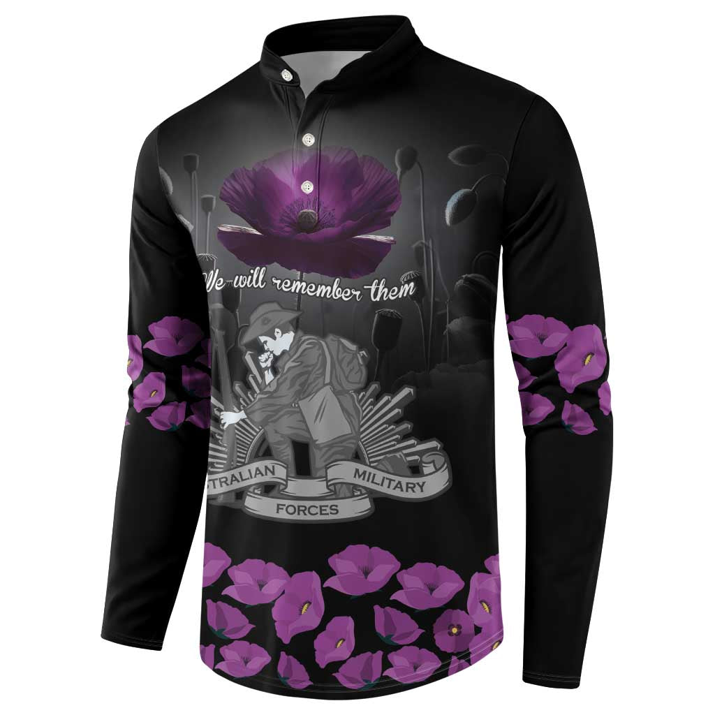 ANZAC Day Remembrance Button Sweatshirt Purple Poppy We Will Remember Them LT9 - Polynesian Pride