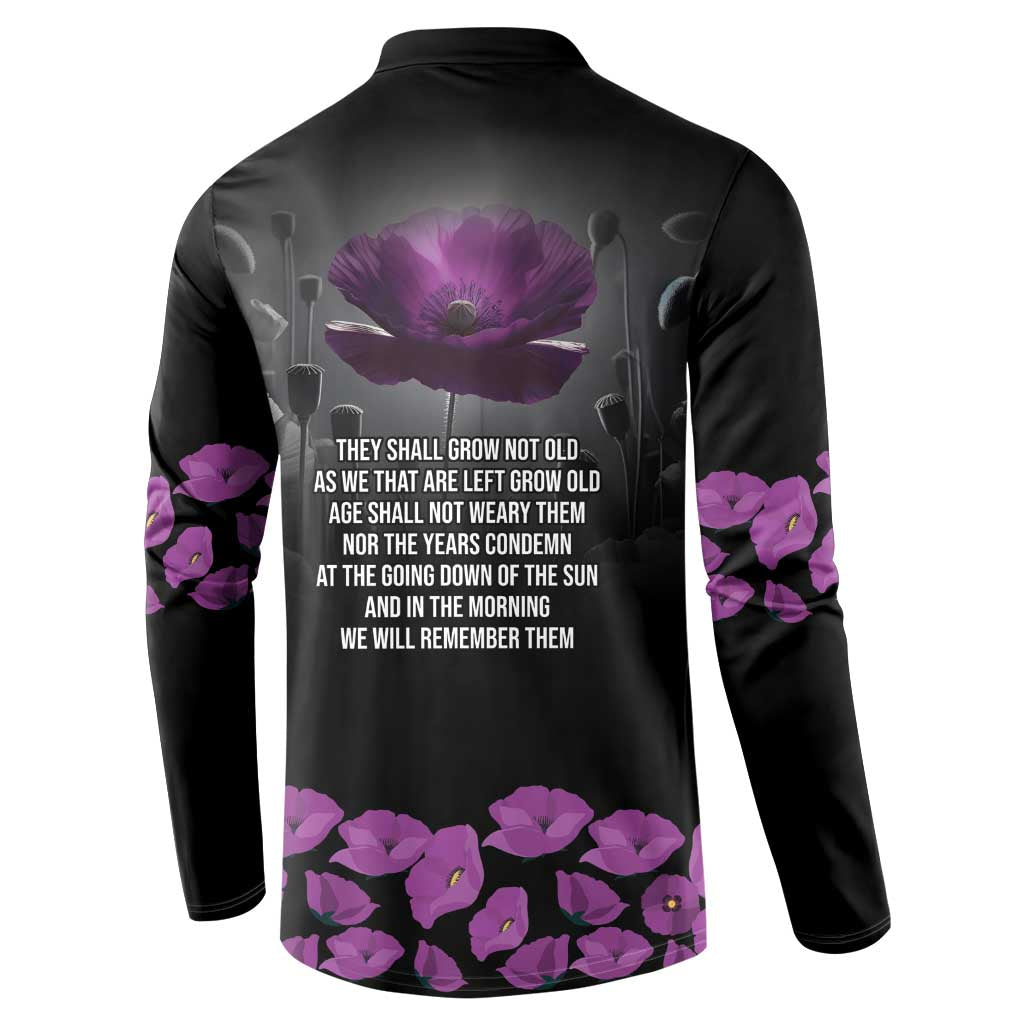 ANZAC Day Remembrance Button Sweatshirt Purple Poppy We Will Remember Them LT9 - Polynesian Pride