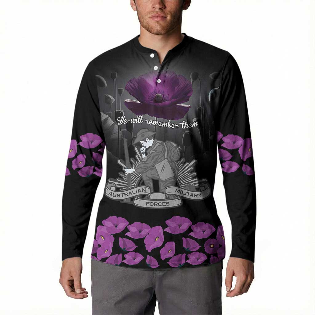 ANZAC Day Remembrance Button Sweatshirt Purple Poppy We Will Remember Them LT9 - Polynesian Pride