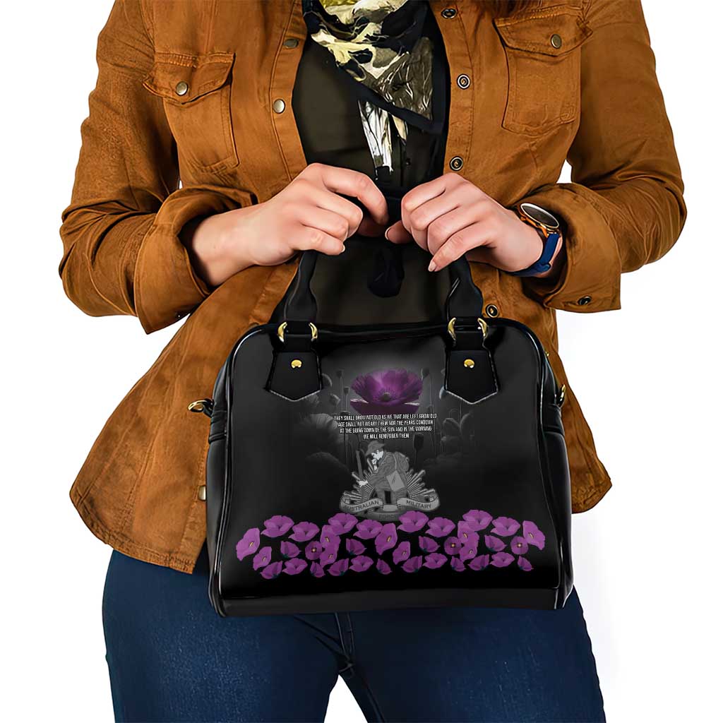ANZAC Day Remembrance Shoulder Handbag Purple Poppy We Will Remember Them LT9 - Polynesian Pride