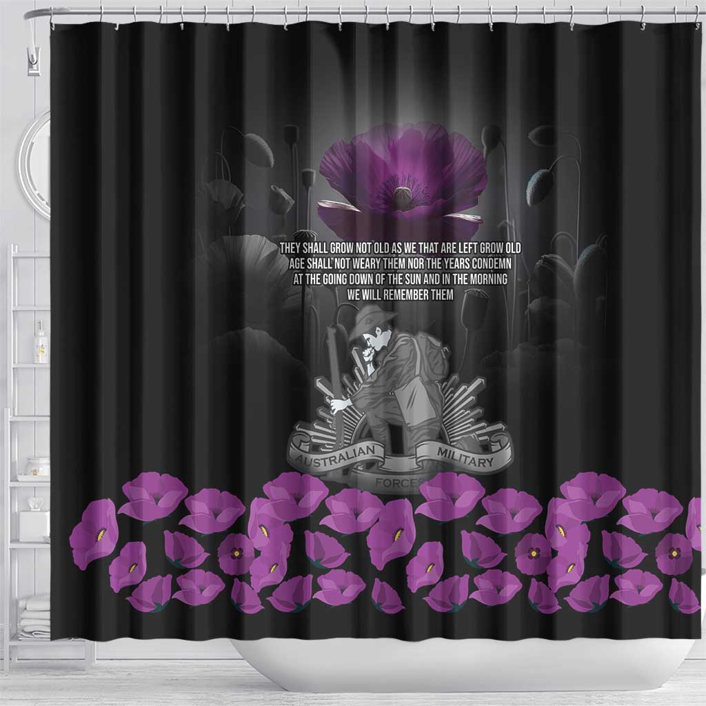 ANZAC Day Remembrance Shower Curtain Purple Poppy We Will Remember Them LT9 - Polynesian Pride
