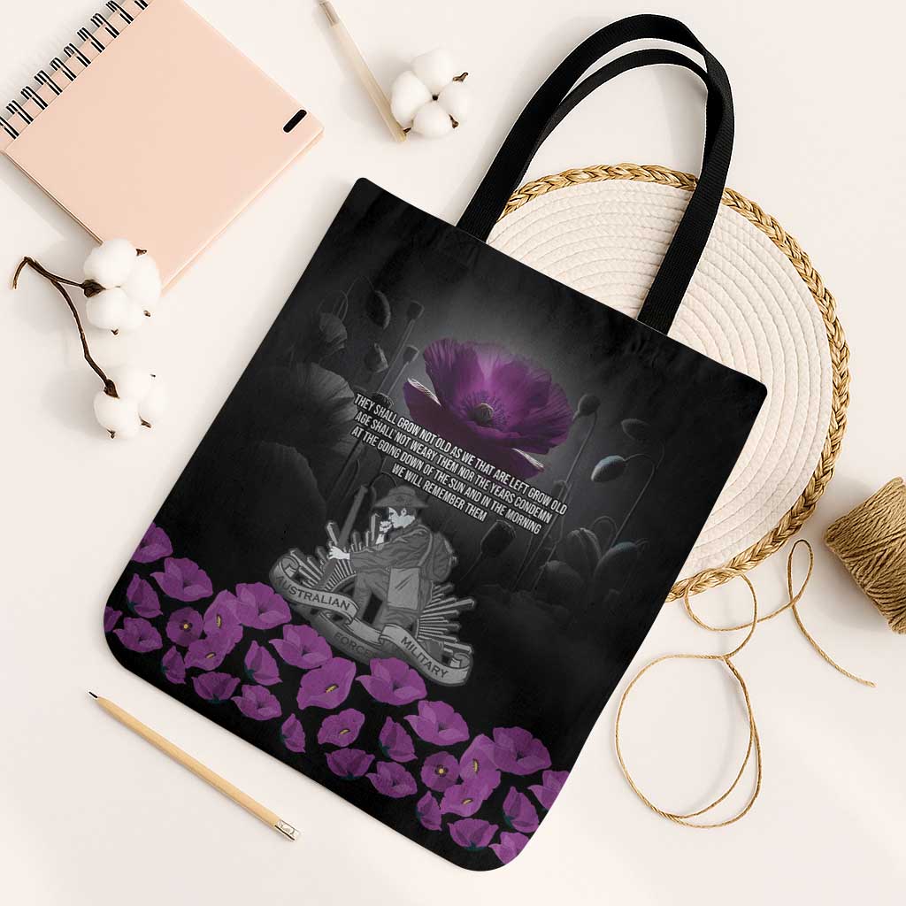 ANZAC Day Remembrance Tote Bag Purple Poppy We Will Remember Them LT9 Black Strap One Size Purple - Polynesian Pride