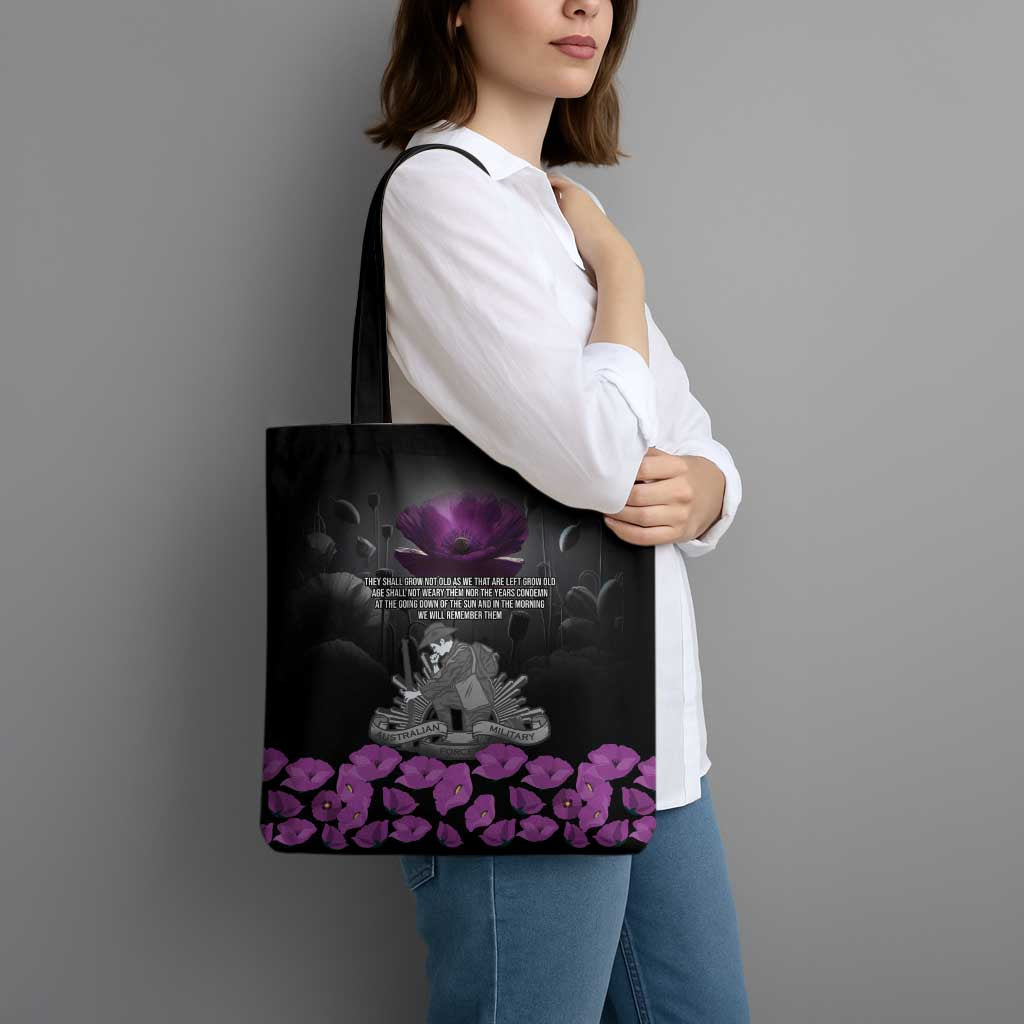 ANZAC Day Remembrance Tote Bag Purple Poppy We Will Remember Them LT9 - Polynesian Pride