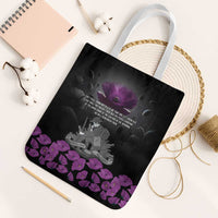 ANZAC Day Remembrance Tote Bag Purple Poppy We Will Remember Them LT9 White Strap One Size Purple - Polynesian Pride