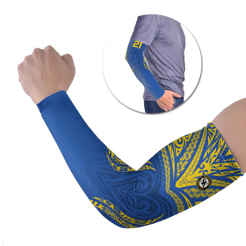 Custom Oceania Football Solomon Kings Arm Sleeves Polynesian Tribal Pattern LT9 Set of 2 Blue - Polynesian Pride