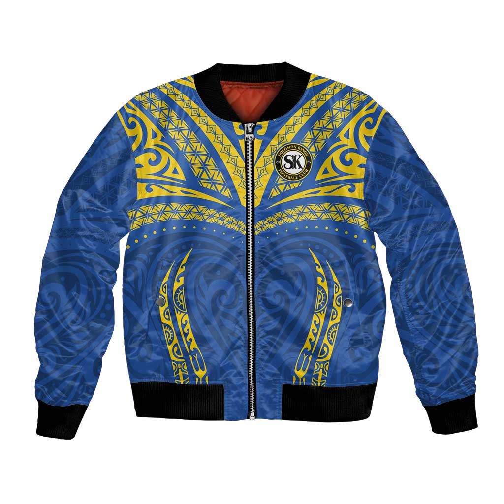 Custom Oceania Football Solomon Kings Bomber Jacket Polynesian Tribal Pattern LT9 Unisex Blue - Polynesian Pride