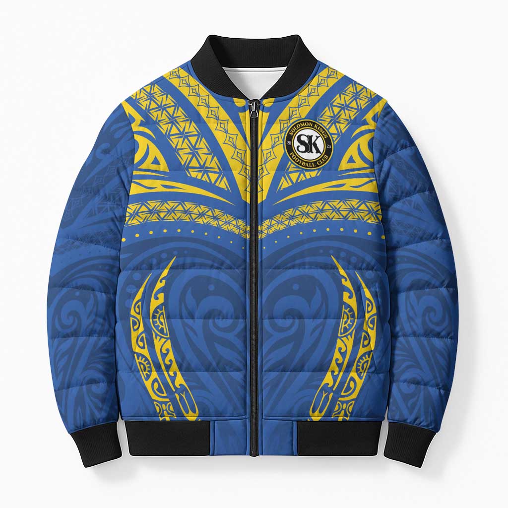 Custom Oceania Football Solomon Kings Bomber Puffer Jacket Polynesian Tribal Pattern LT9 Unisex Blue - Polynesian Pride